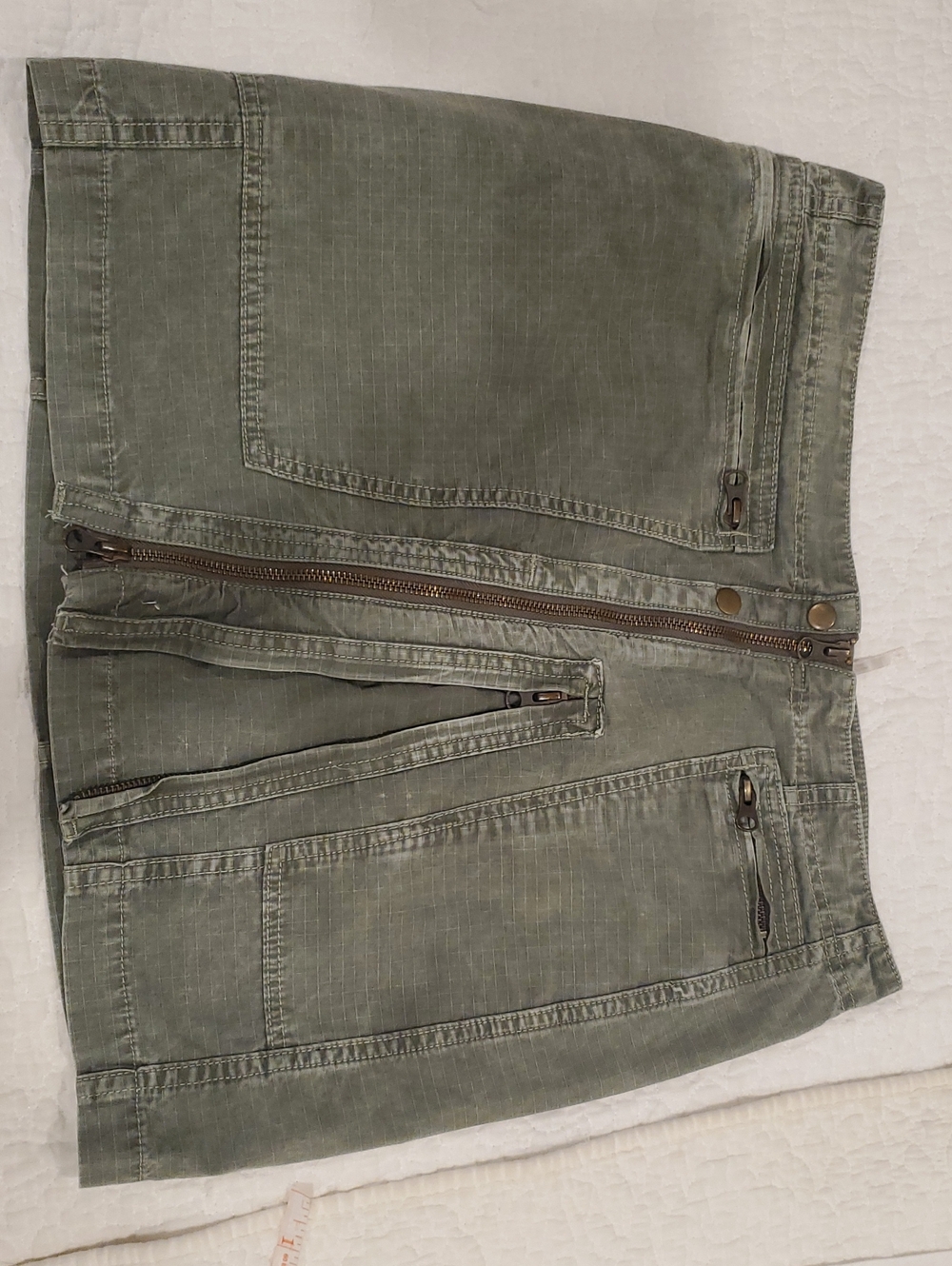 Free People Olive Green Mini Skirt with Front Zips